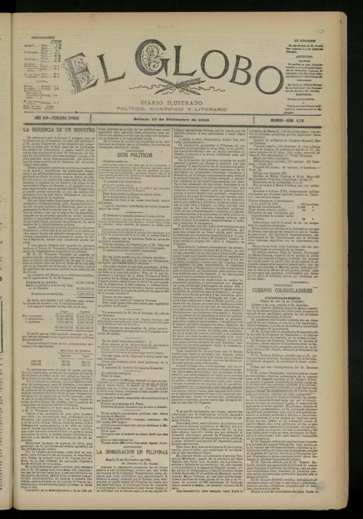 Miniatura de El Globo : diario ilustrado del 15 de diciembre de 1888