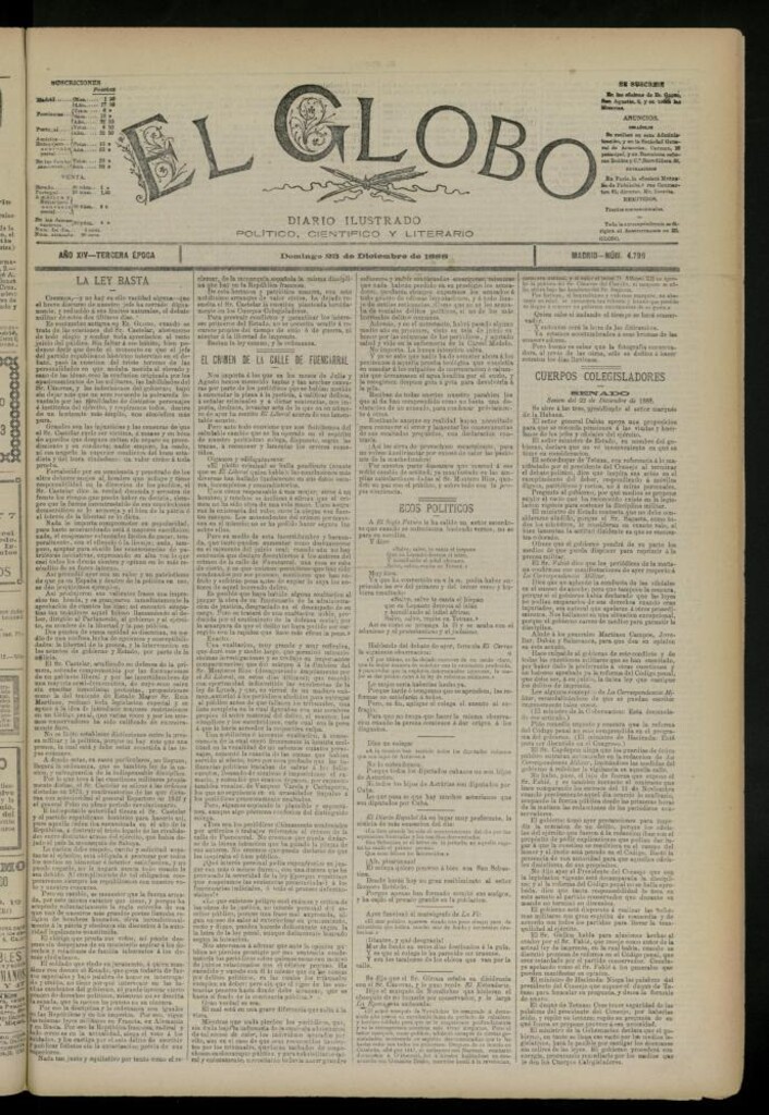 Miniatura de El Globo : diario ilustrado del 23 de diciembre de 1888