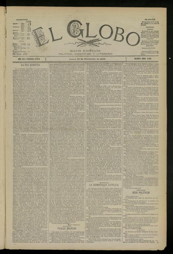Miniatura de El Globo : diario ilustrado del 31 de diciembre de 1888