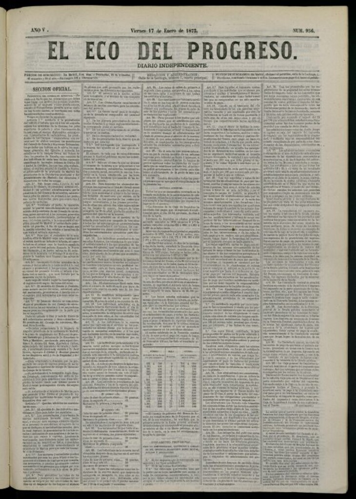 Miniatura de El Eco del Progreso : diario independiente. 17 de enero de 1873, nº 956