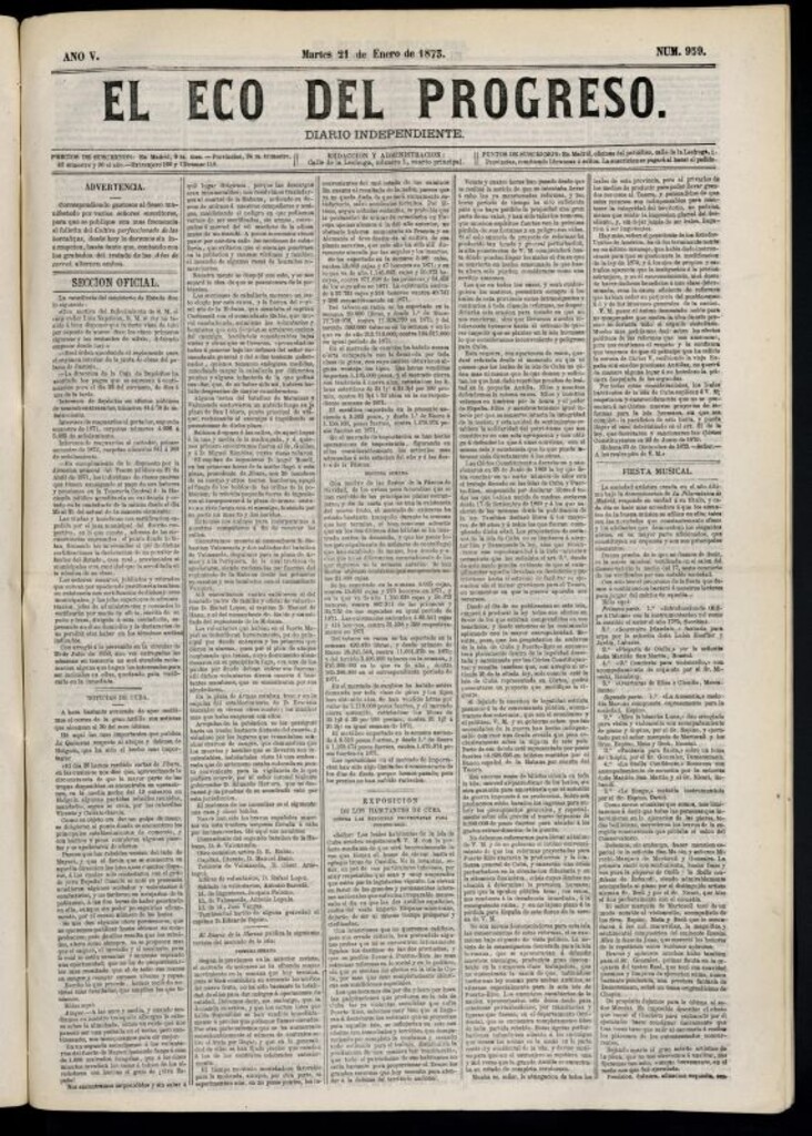 Miniatura de El Eco del Progreso : diario independiente. 21 de enero de 1873, nº 959