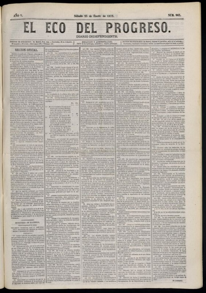 Miniatura de El Eco del Progreso : diario independiente. 25 de enero de 1873, nº 963