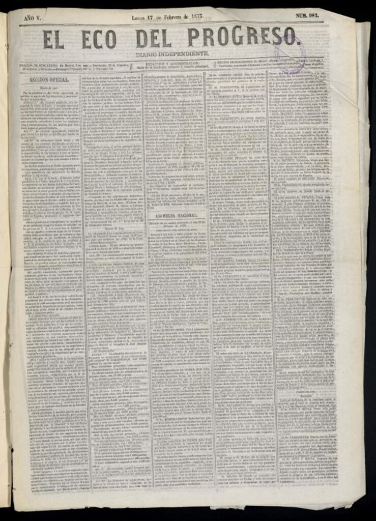 Miniatura de El Eco del Progreso : diario independiente. 17 de febrero de 1873, nº 982