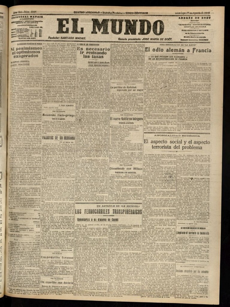 Miniatura de El Mundo del 17 de agosto de 1919