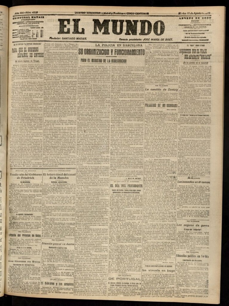 Miniatura de El Mundo del 19 de agosto de 1919