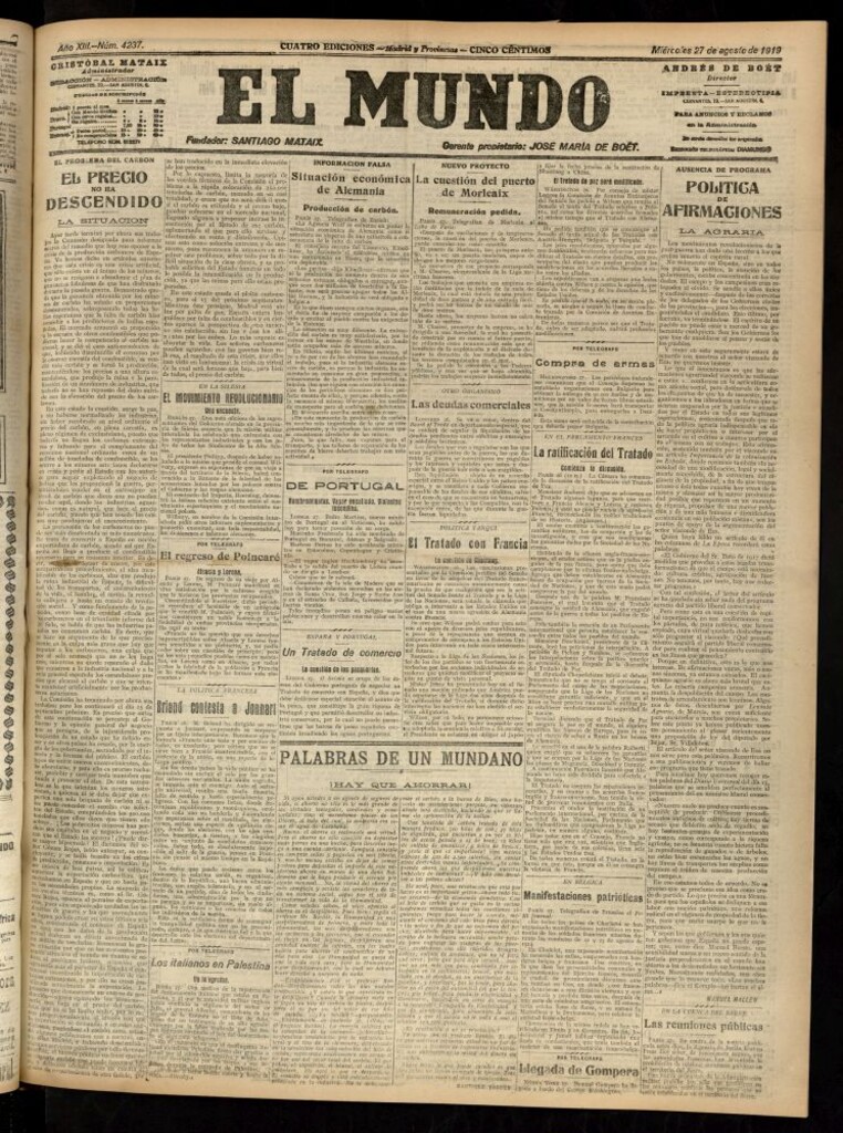 Miniatura de El Mundo del 27 de agosto de 1919