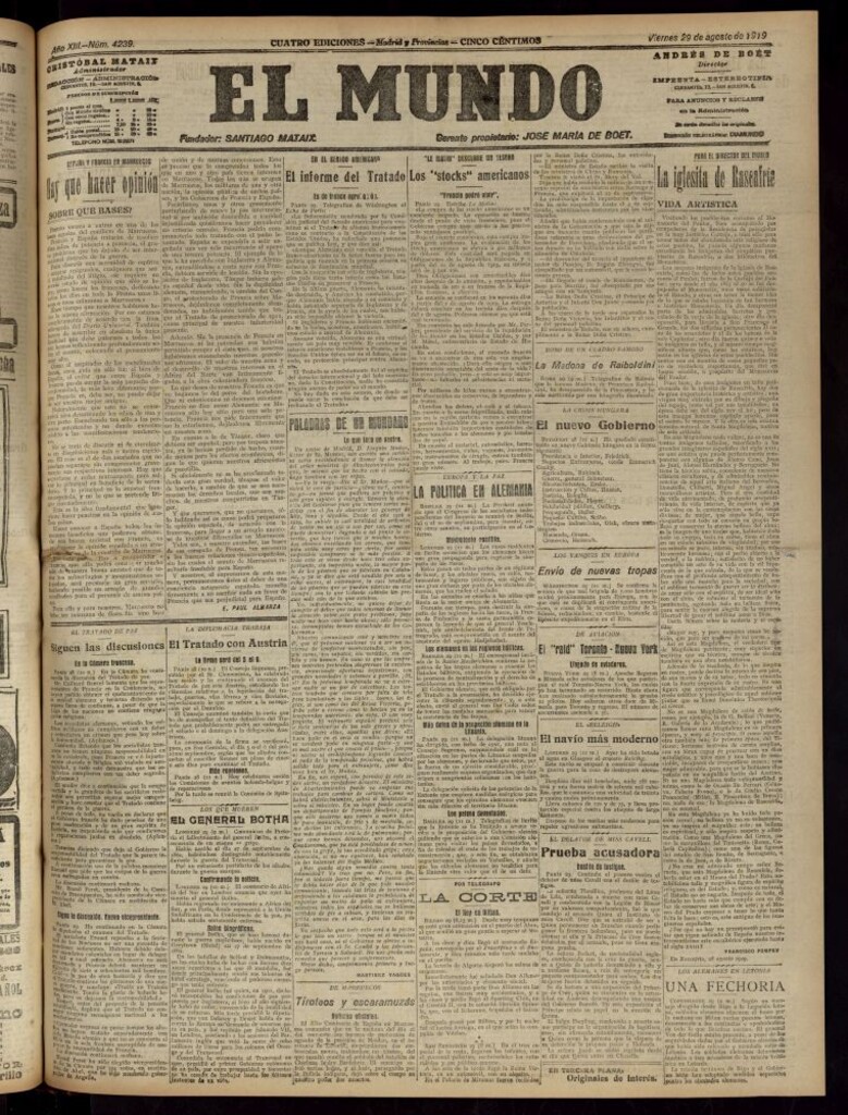 Miniatura de El Mundo del 29 de agosto de 1919