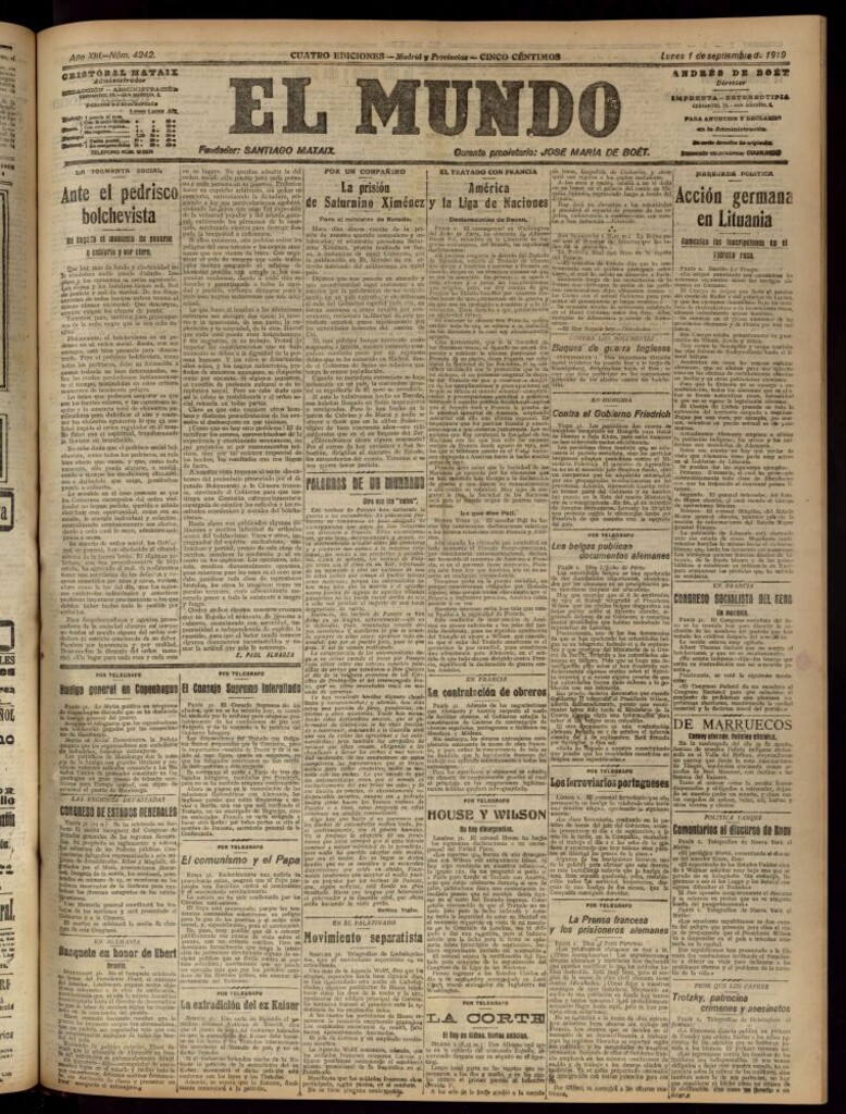 Miniatura de El Mundo del 1 de septiembre de 1919