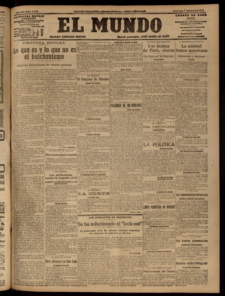 Miniatura de El Mundo del 7 de septiembre de 1919
