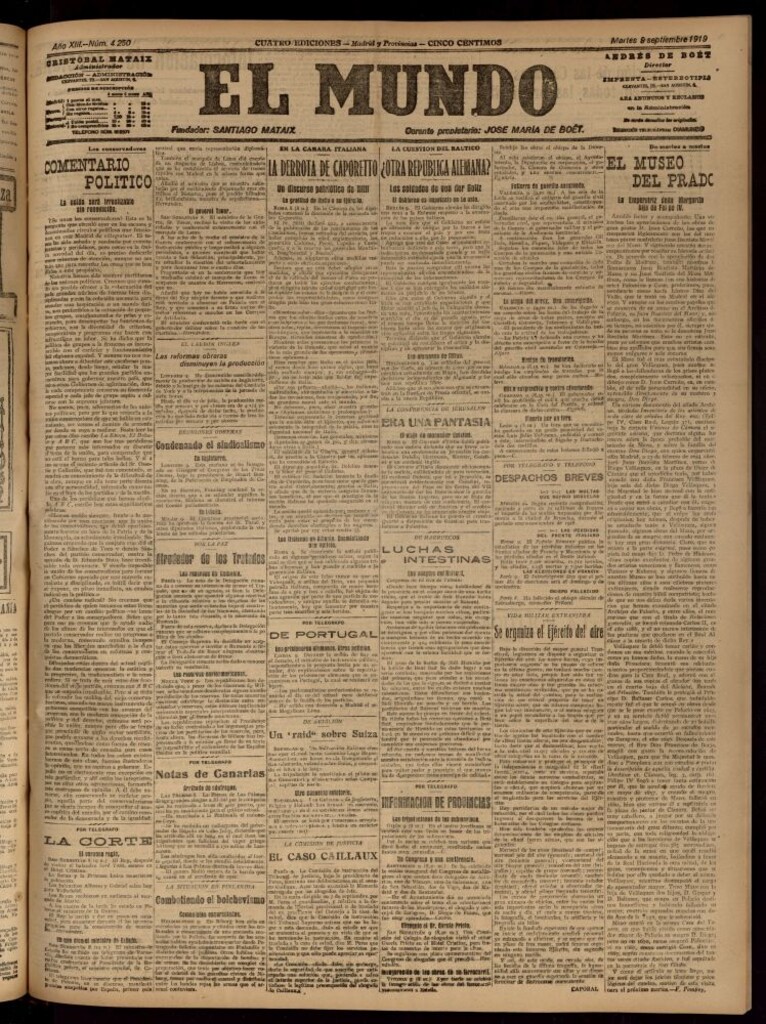 Miniatura de El Mundo del 9 de septiembre de 1919