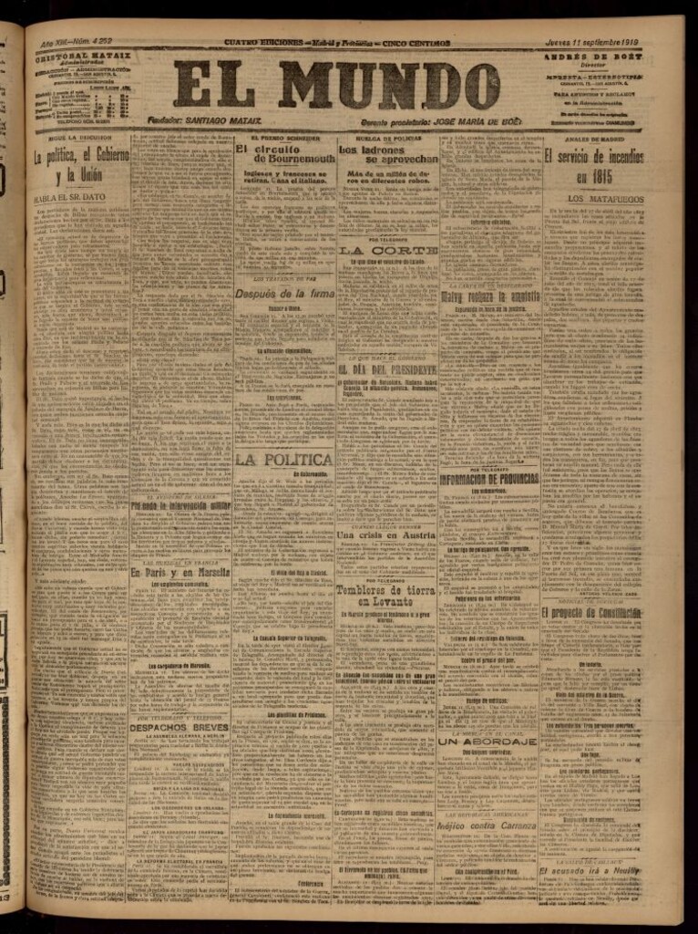 Miniatura de El Mundo del 11 de septiembre de 1919