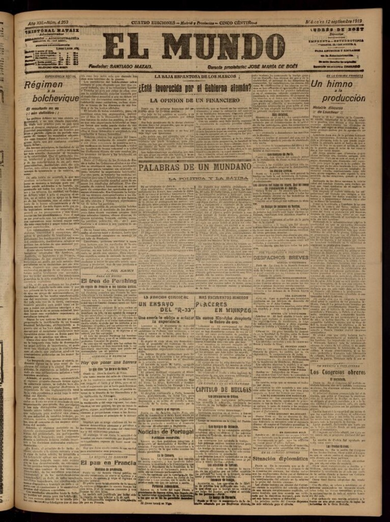 Miniatura de El Mundo del 12 de septiembre de 1919