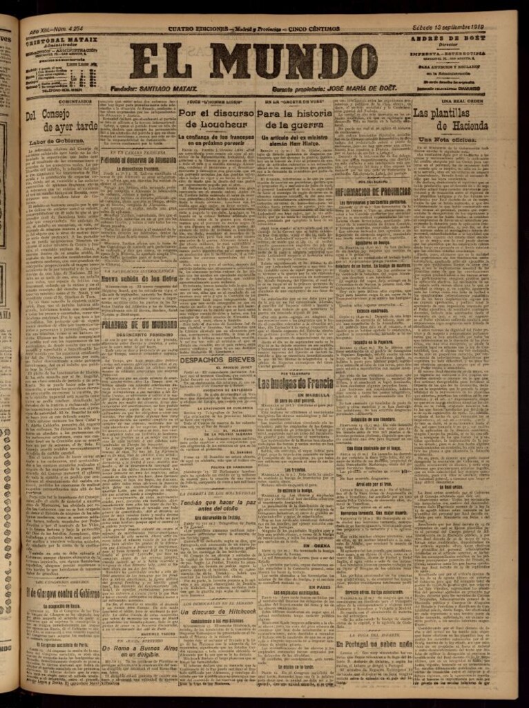 Miniatura de El Mundo del 13 de septiembre de 1919