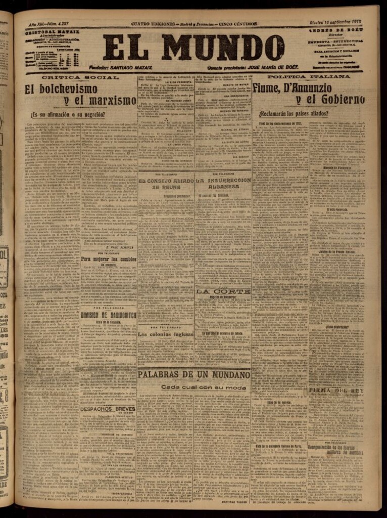 Miniatura de El Mundo del 16 de septiembre de 1919