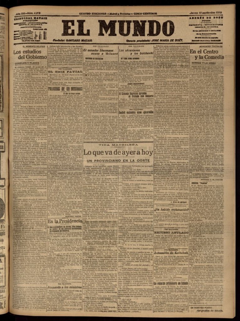 Miniatura de El Mundo del 18 de septiembre de 1919