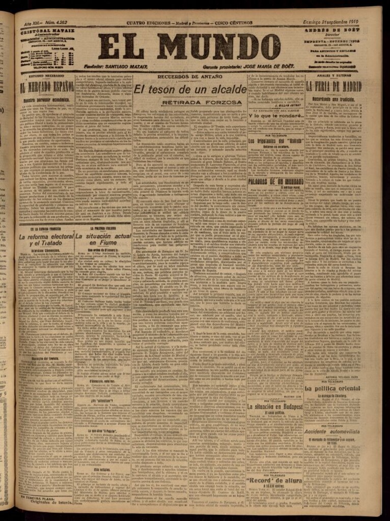 Miniatura de El Mundo del 21 de septiembre de 1919