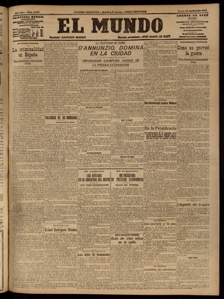 Miniatura de El Mundo del 22 de septiembre de 1919