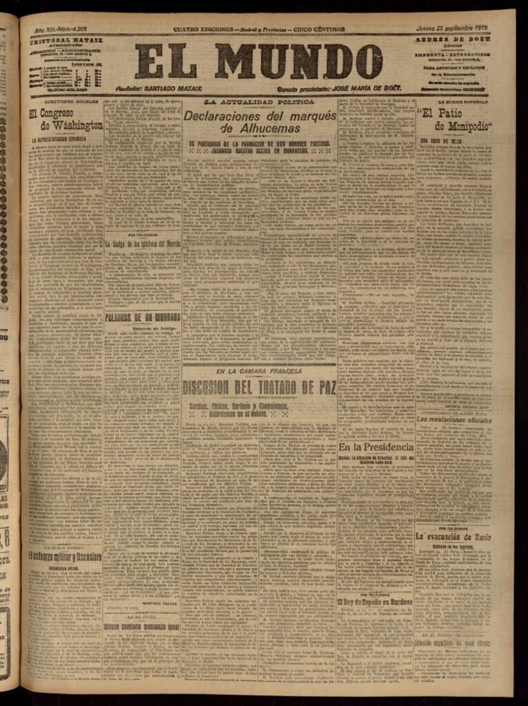 Miniatura de El Mundo del 25 de septiembre de 1919