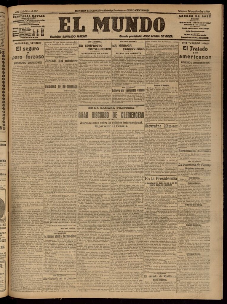 Miniatura de El Mundo del 26 de septiembre de 1919
