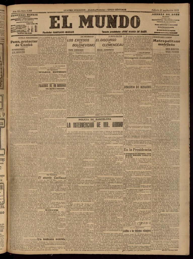 Miniatura de El Mundo del 27 de septiembre de 1919