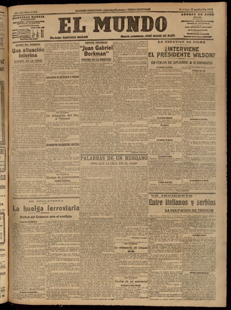 Miniatura de El Mundo del 28 de septiembre de 1919