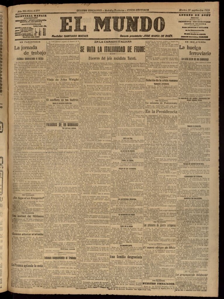 Miniatura de El Mundo del 30 de septiembre de 1919