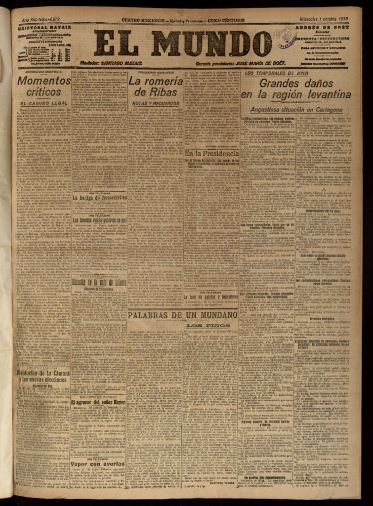 Miniatura de El Mundo del 1 de octubre de 1919