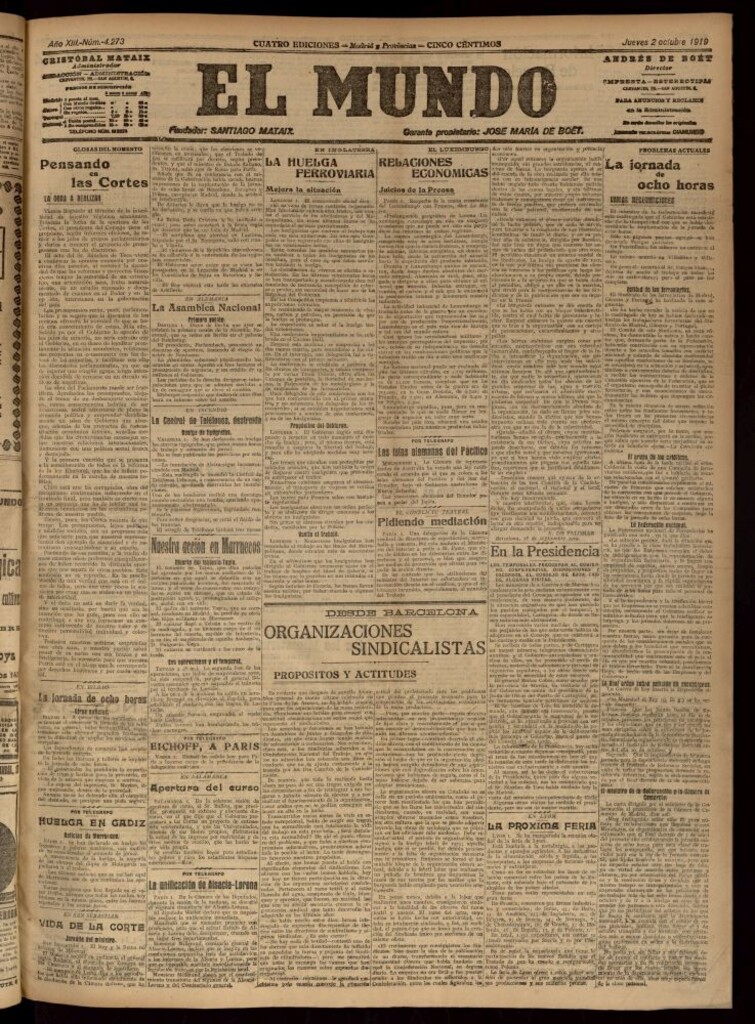 Miniatura de El Mundo del 2 de octubre de 1919