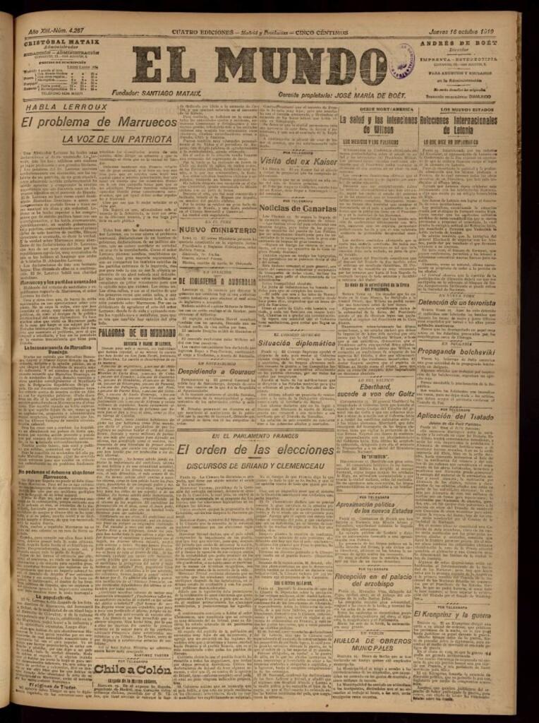 Miniatura de El Mundo del 16 de octubre de 1919