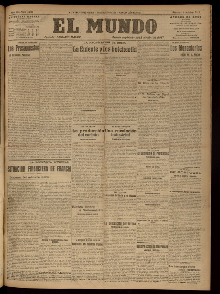 Miniatura de El Mundo del 18 de octubre de 1919