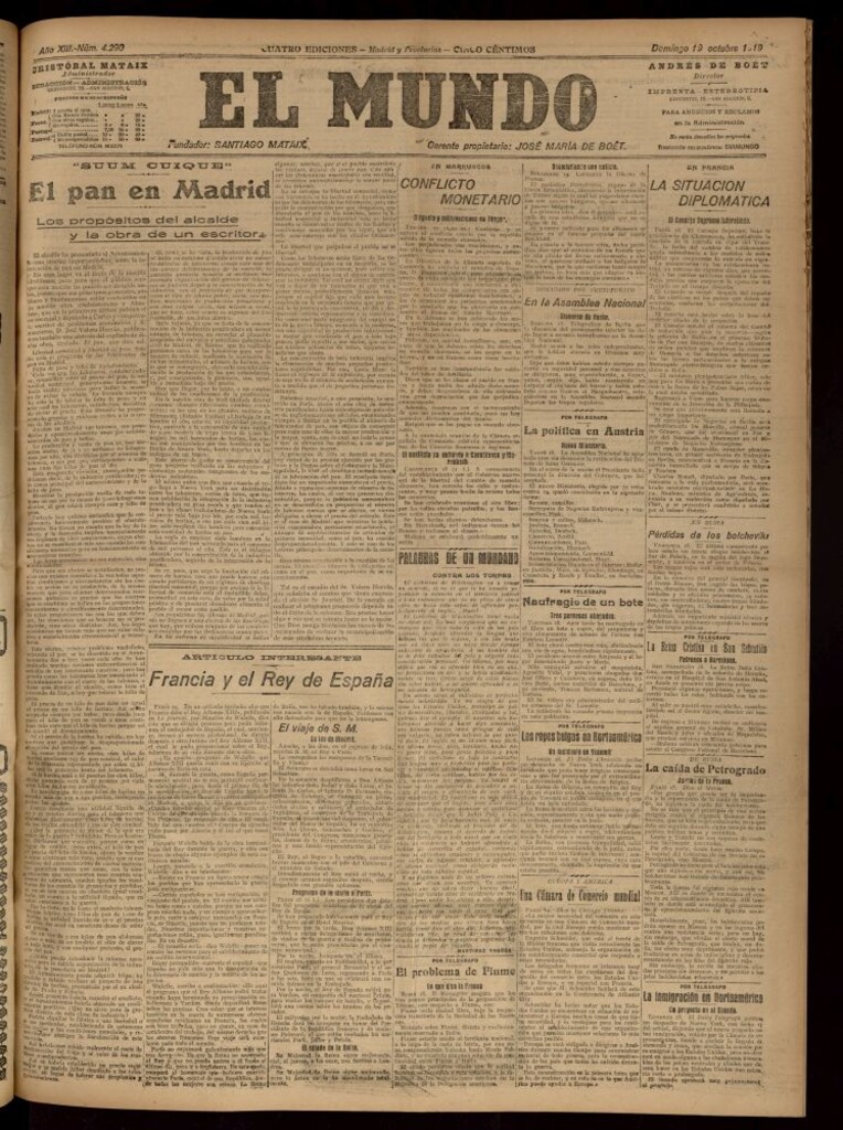 Miniatura de El Mundo del 19 de octubre de 1919