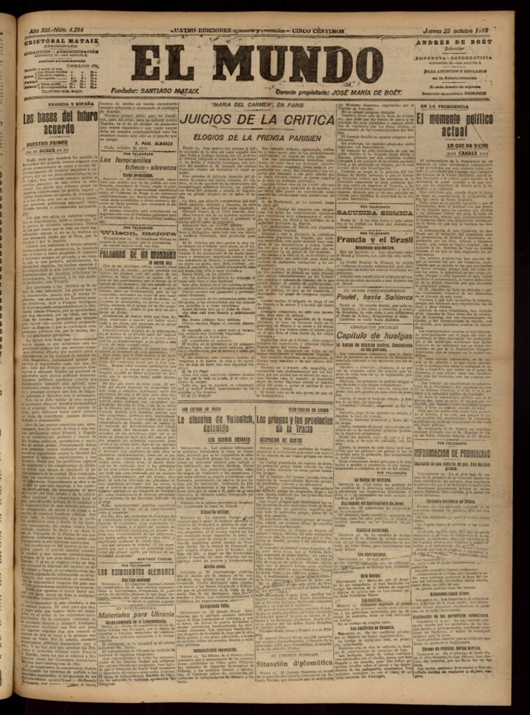 Miniatura de El Mundo del 23 de octubre de 1919