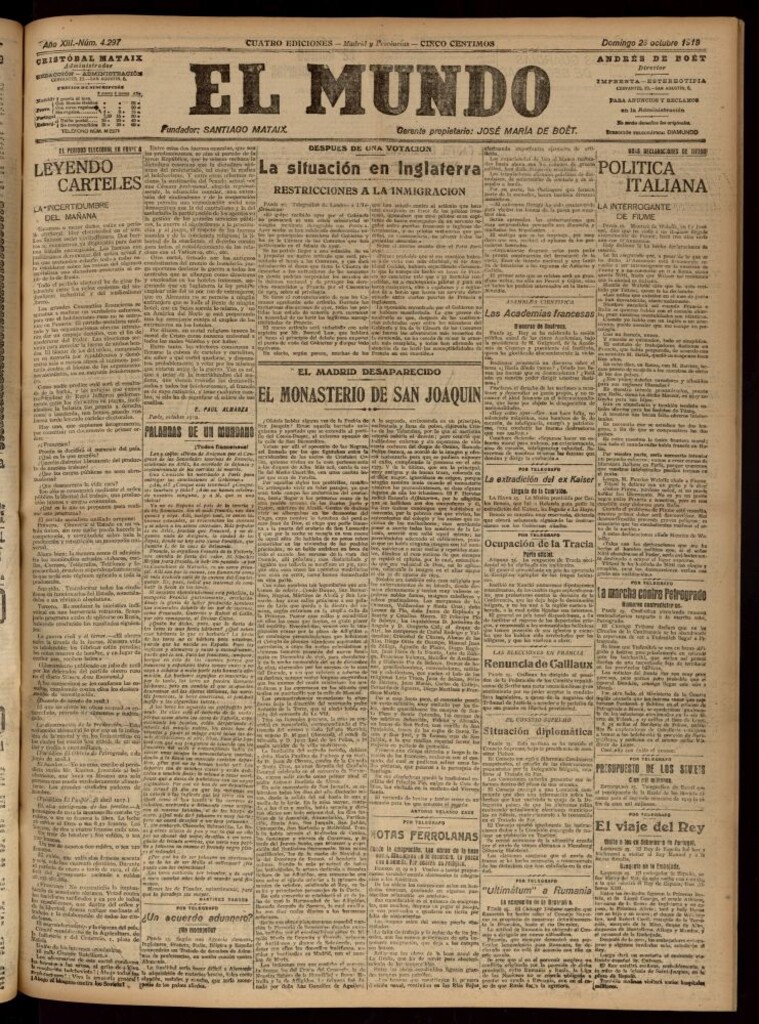 Miniatura de El Mundo del 26 de octubre de 1919