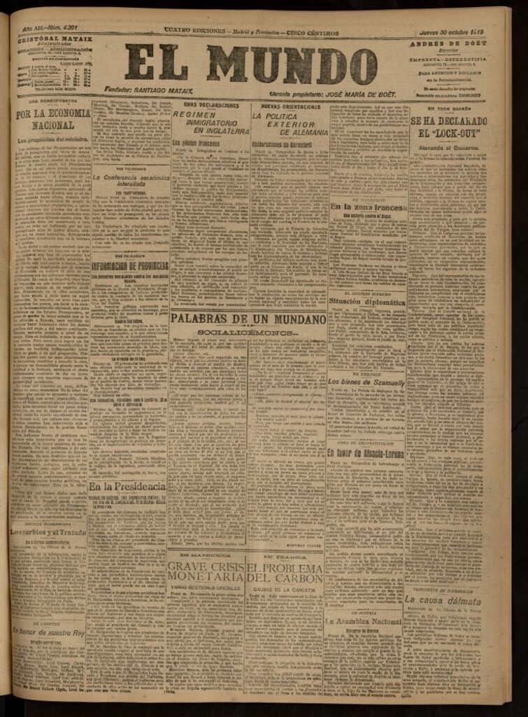 Miniatura de El Mundo del 30 de octubre de 1919