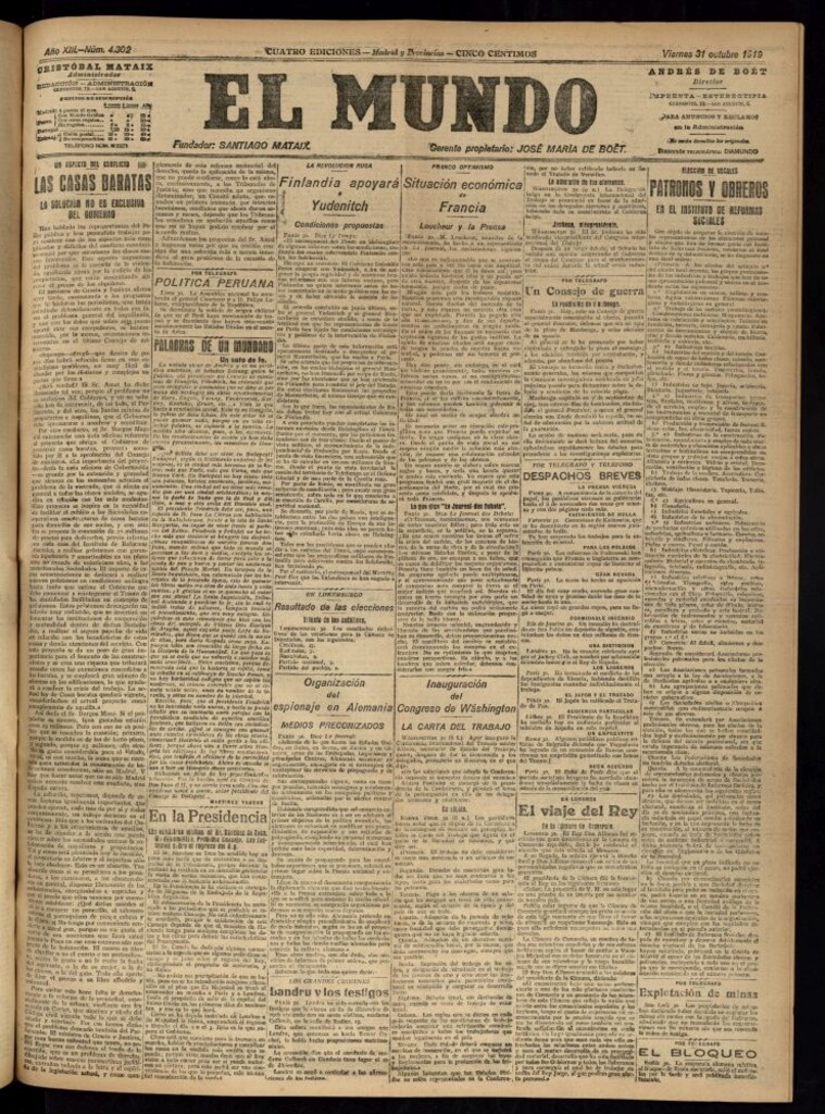 Miniatura de El Mundo del 31 de octubre de 1919