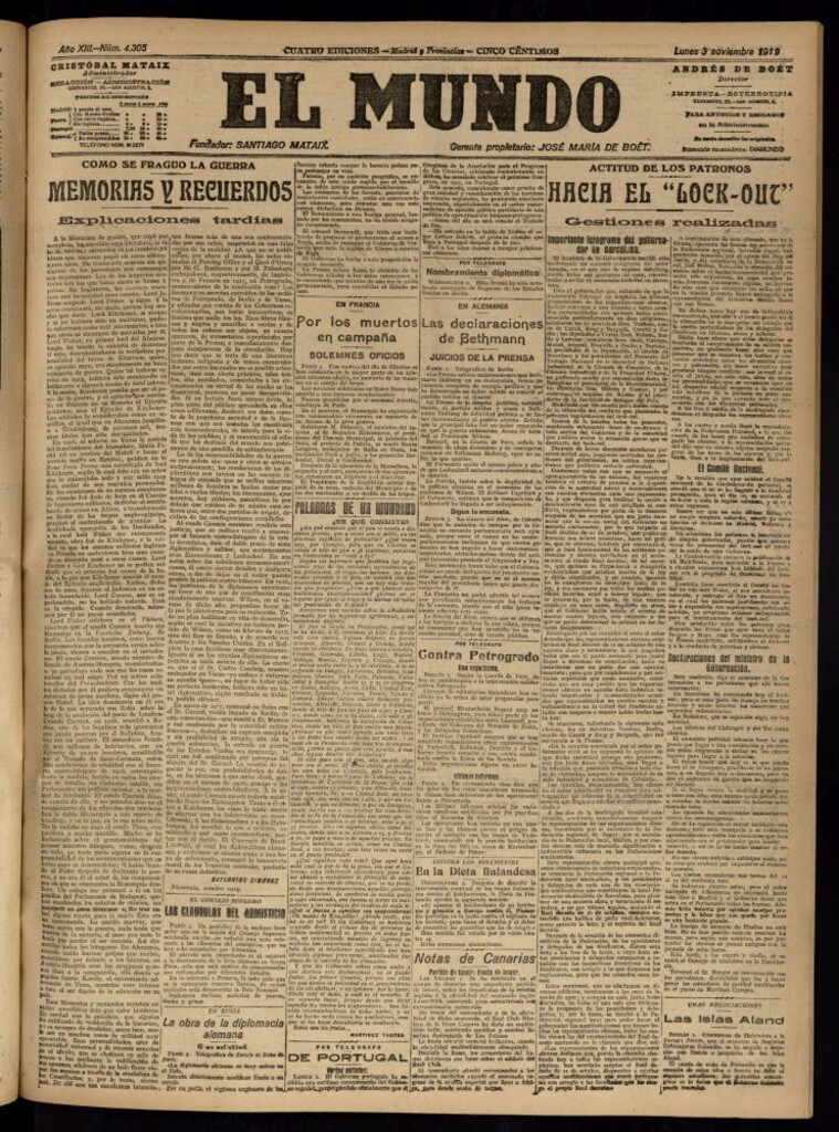 Miniatura de El Mundo del 3 de noviembre de 1919
