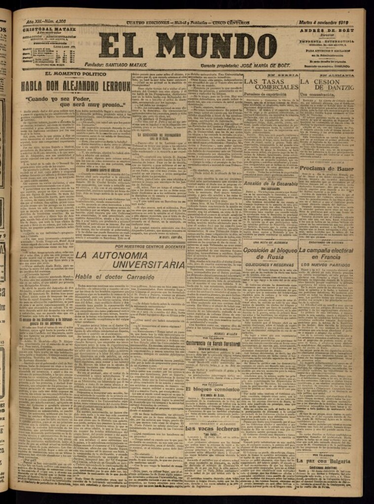 Miniatura de El Mundo del 4 de noviembre de 1919