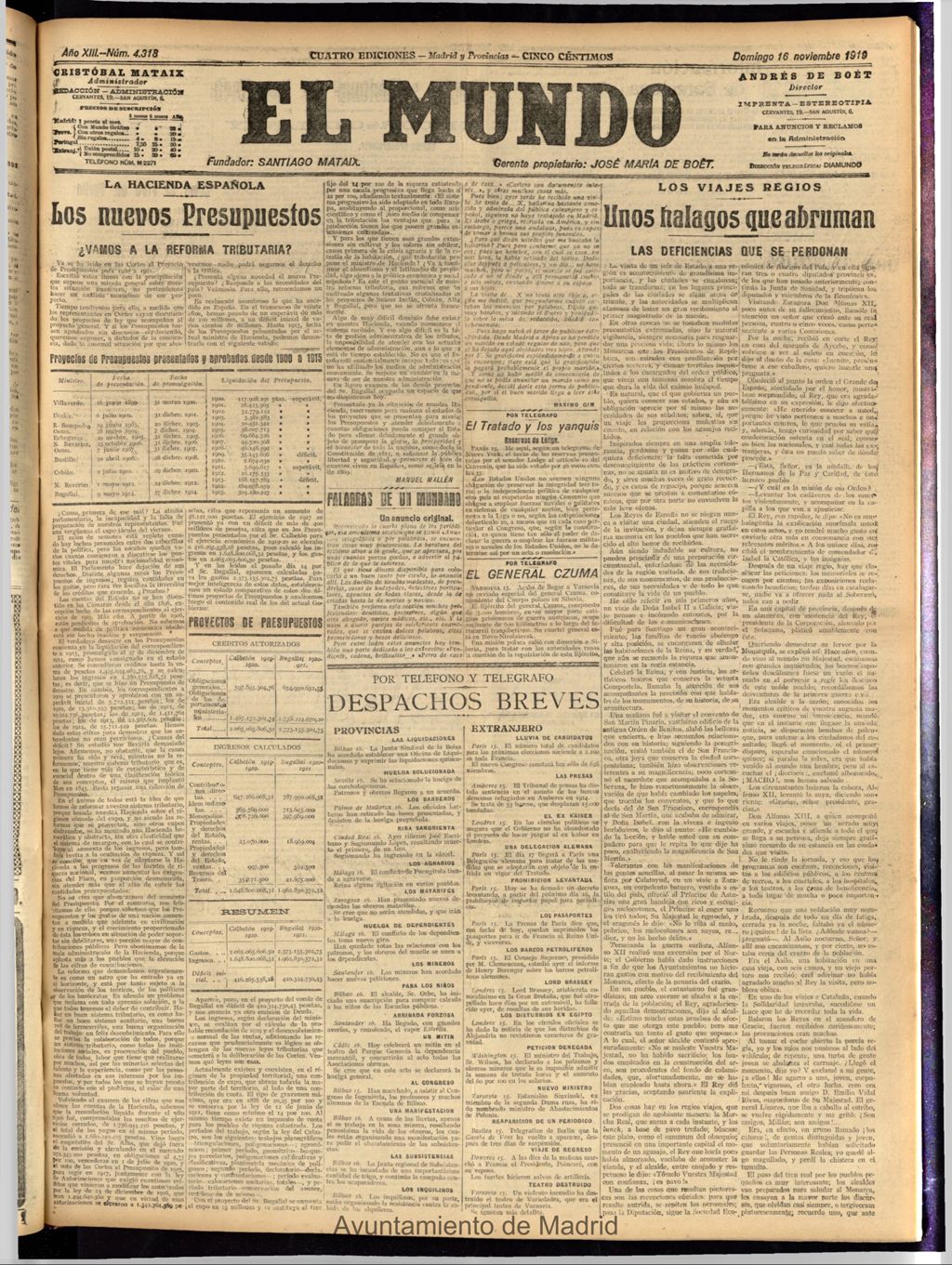 Miniatura de El Mundo del 16 de noviembre de 1919