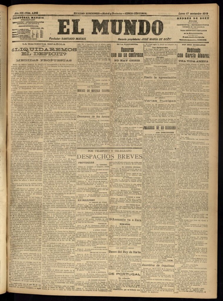 Miniatura de El Mundo del 17 de noviembre de 1919