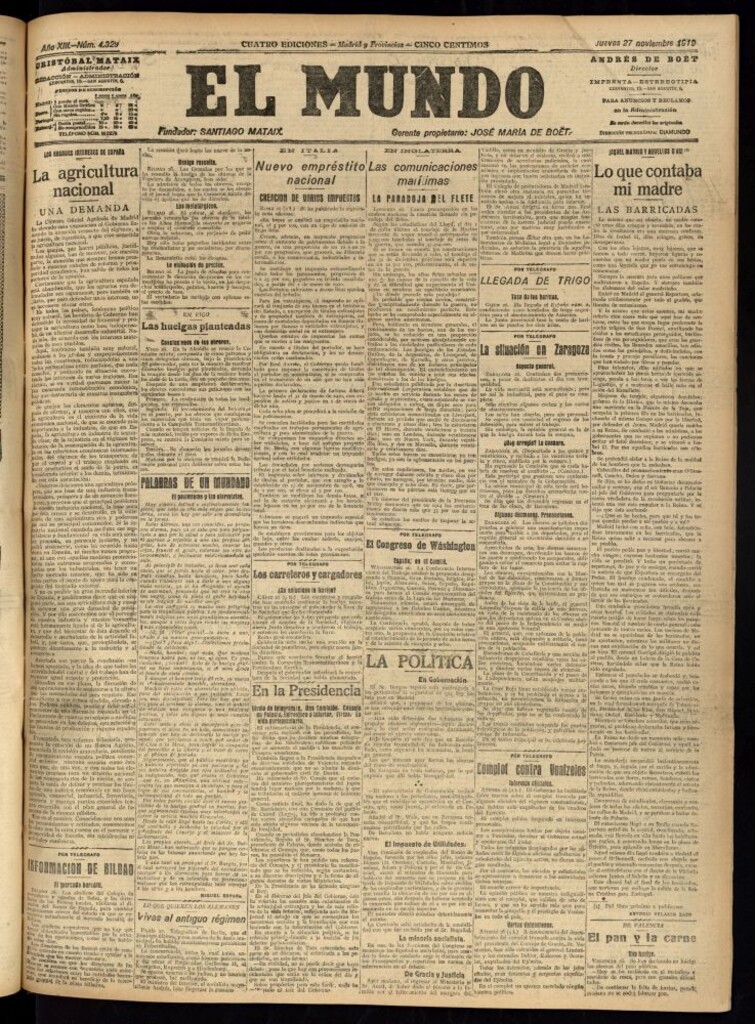 Miniatura de El Mundo del 27 de noviembre de 1919