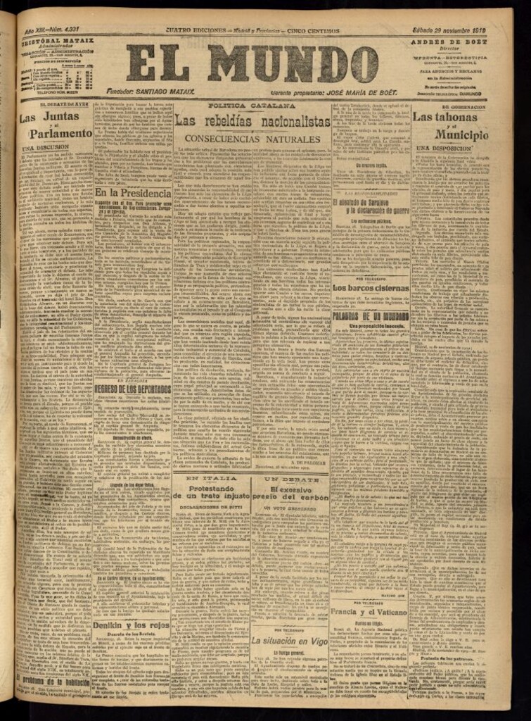 Miniatura de El Mundo del 29 de noviembre de 1919