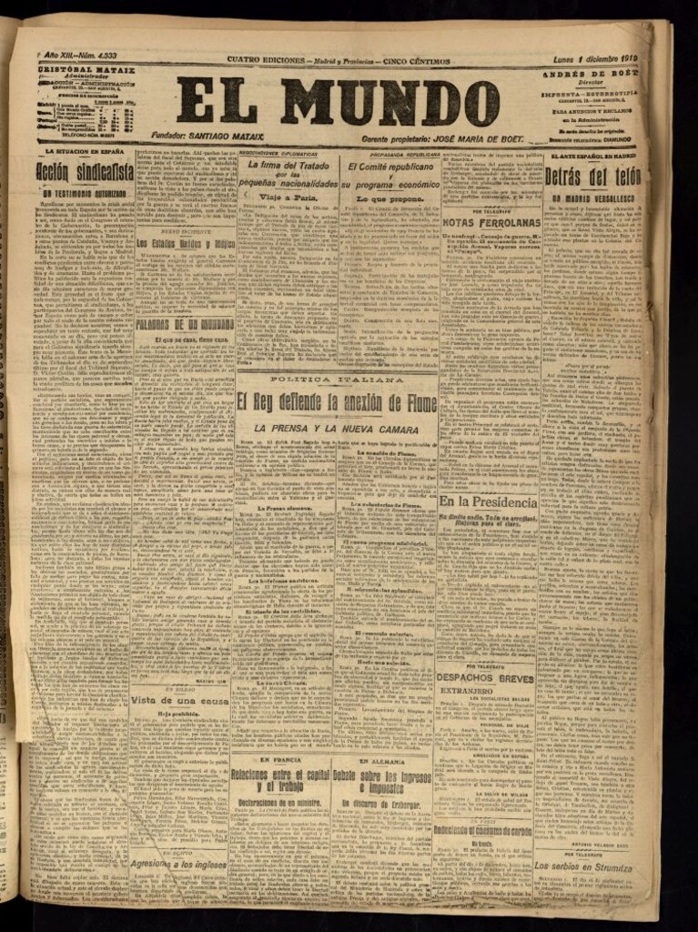 Miniatura de El Mundo del 1 de diciembre de 1919