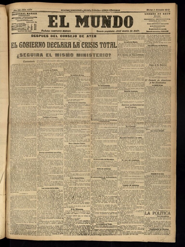 Miniatura de El Mundo del 2 de diciembre de 1919