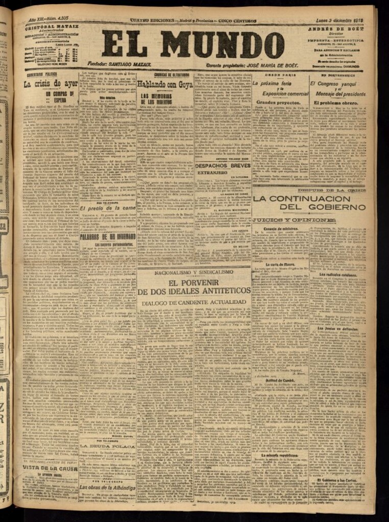 Miniatura de El Mundo del 3 de diciembre de 1919