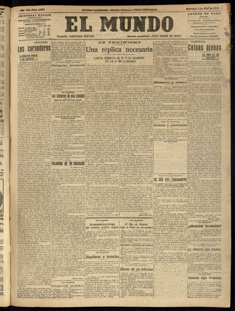Miniatura de El Mundo del 2 de abril de 1919 (edición de provincias)