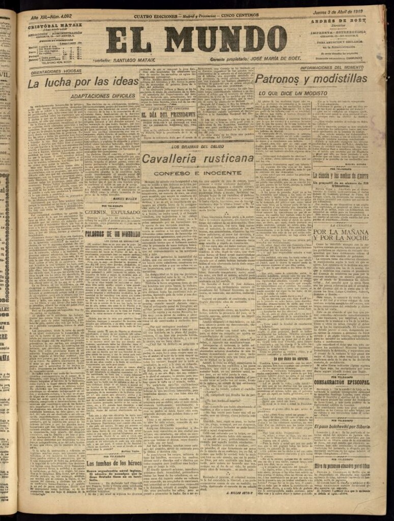 Miniatura de El Mundo del 3 de abril de 1919 (edición de provincias)
