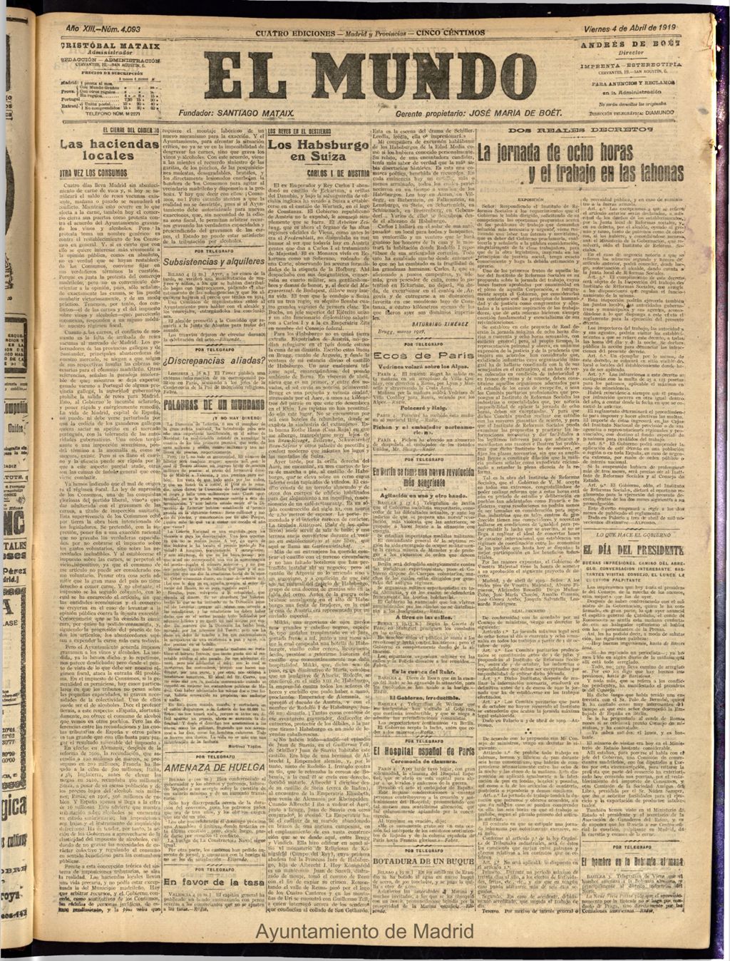 Miniatura de El Mundo del 4 de abril de 1919 (edición de provincias)