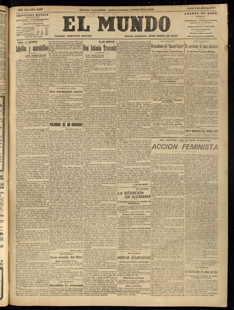 Miniatura de El Mundo del 7 de abril de 1919 (edición de provincias)