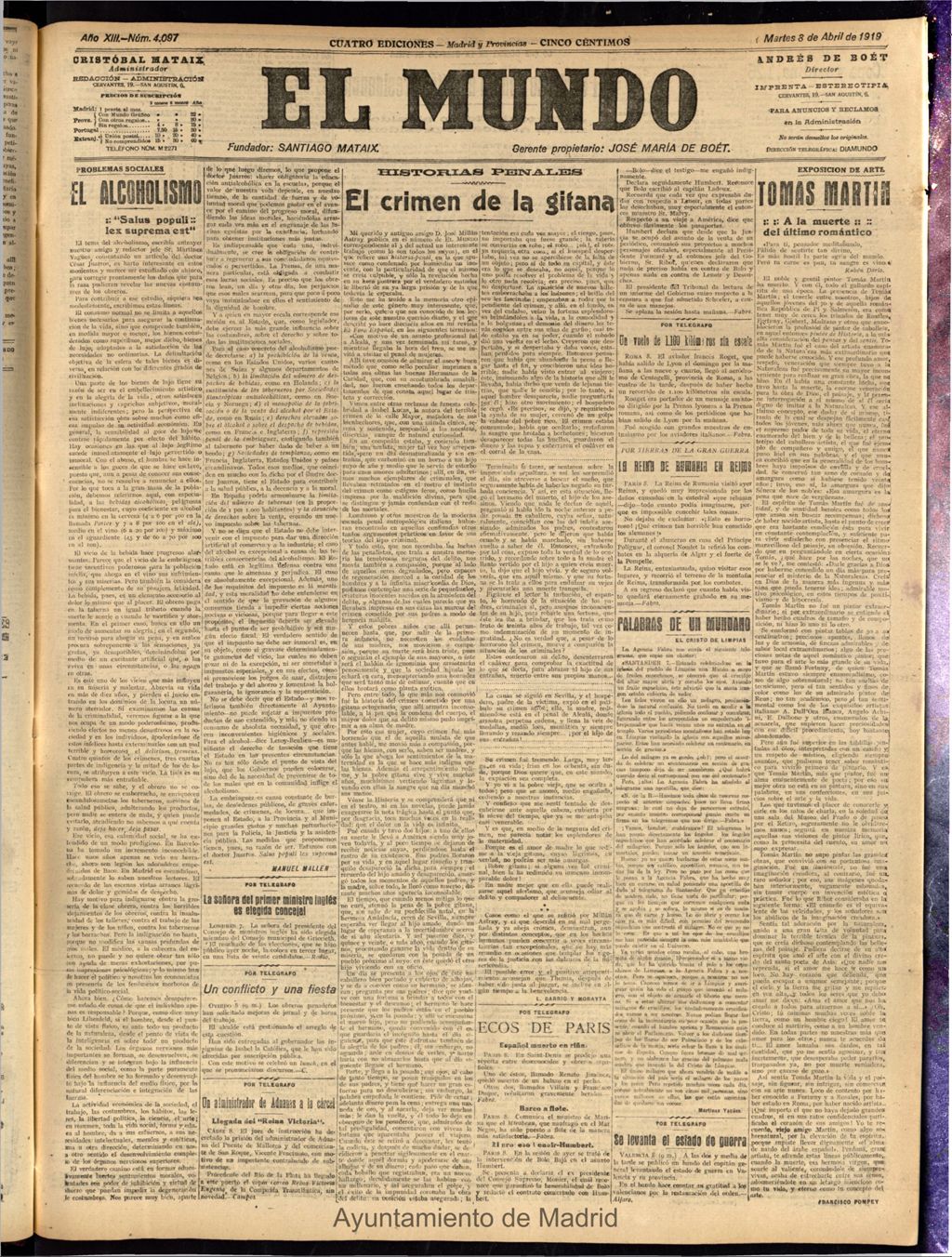 Miniatura de El Mundo del 8 de abril de 1919 (edición de provincias)