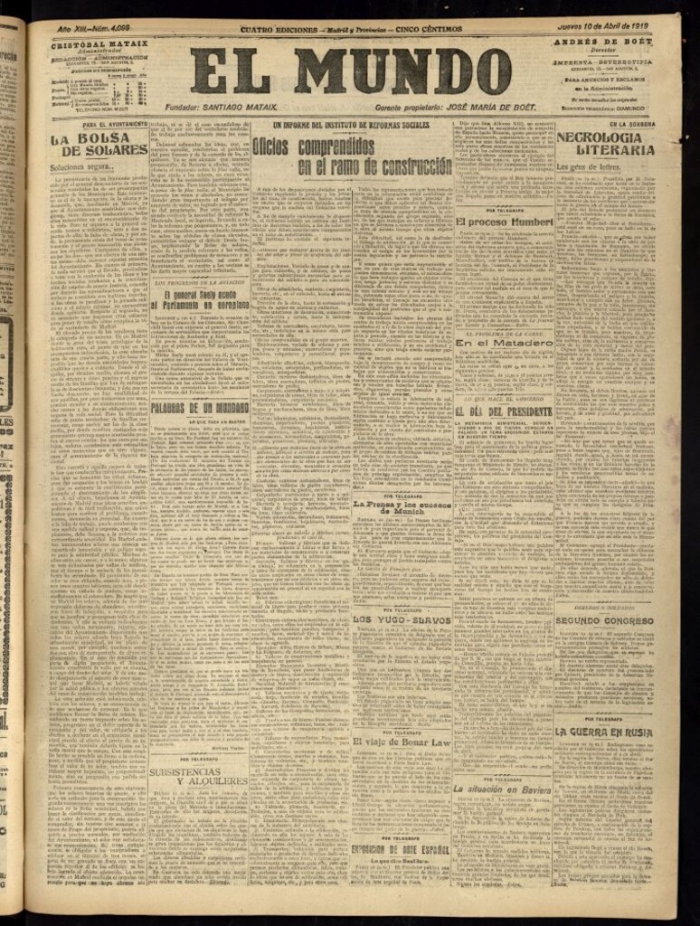 Miniatura de El Mundo del 10 de abril de 1919 (edición de provincias)